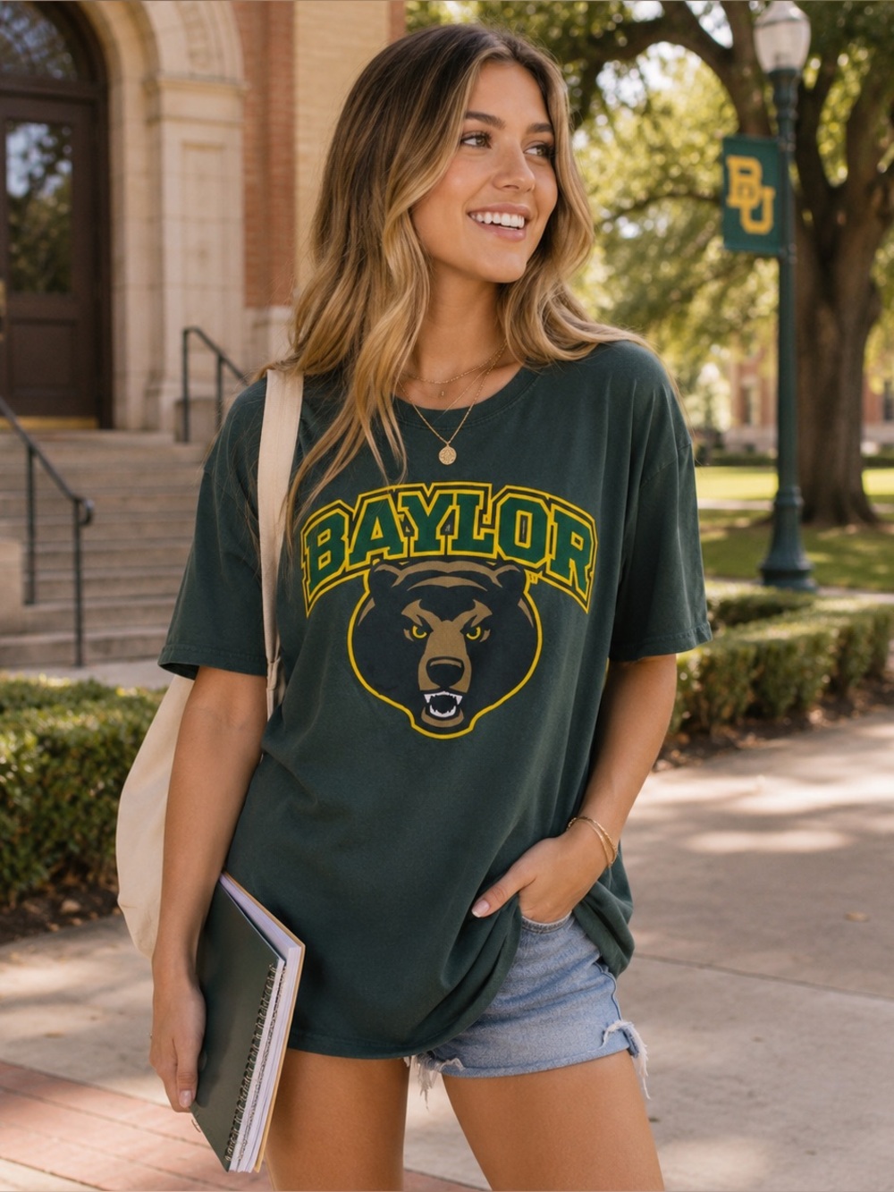 Baylor University Short Sleeve Green Bear Tee Sz Large Collegiate Spirit Wear